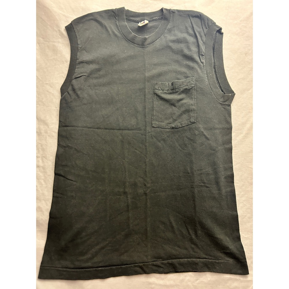 Vintage 90s Fruit of the Loom Muscle Tee Lot of 2 Black Red Single Stitch Mens M
